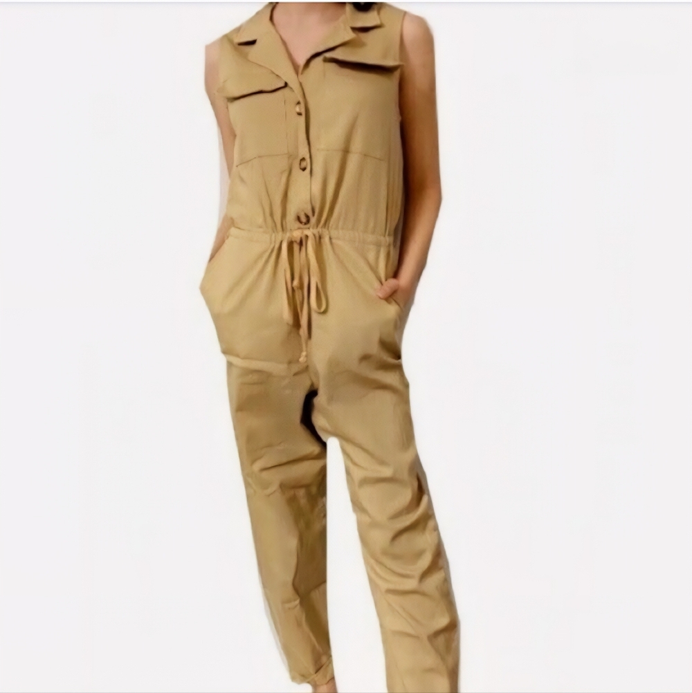 Wild Fable Jumpsuit Beige Button-Front Women's Small